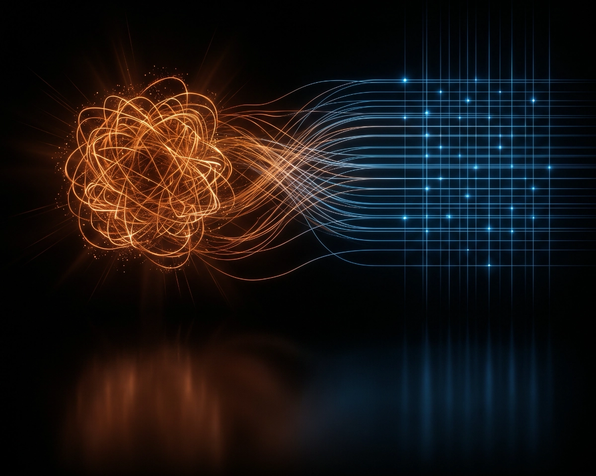 Metallic Spark symbol emerging from organized layers